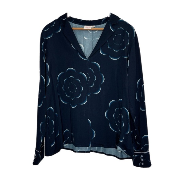 Soi Paris navy blue oversized floral print long sleeve blouse - Picture 1 of 4